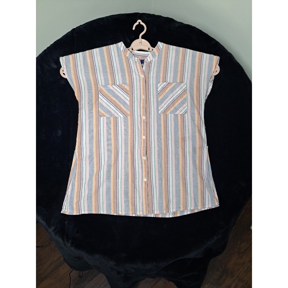 Simply Styled Striped Cotton Button Up Women's Sz L Lightweight Comfort Beach